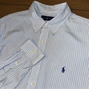 Ralph Lauren Men’s 17.5 / 44 Bengal Striped Blue White Classic Button Down Shirt